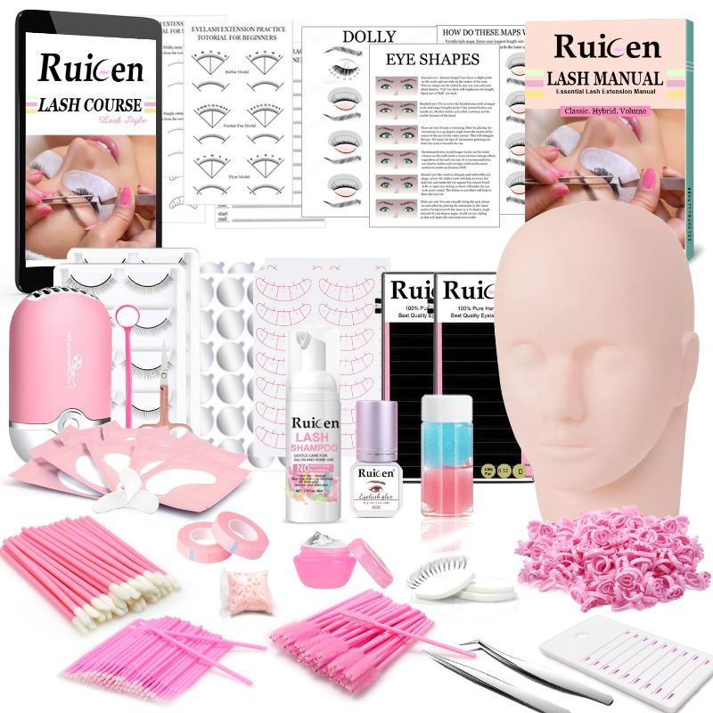 Photo 1 of Lash Extension Kit for Beginners, Ruicen Lash Kit for Beginners with Video Tutorials and Lash Manual, Practice Lash Mapping Chart, and More Eyelash Extension Supplies Tools (Mannequin Head not included)