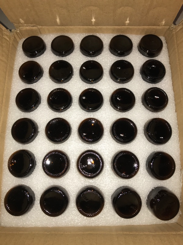 Photo 2 of Bekith 30 Pack 2 oz Boston Round Glass Bottle with Black Caps, Amber