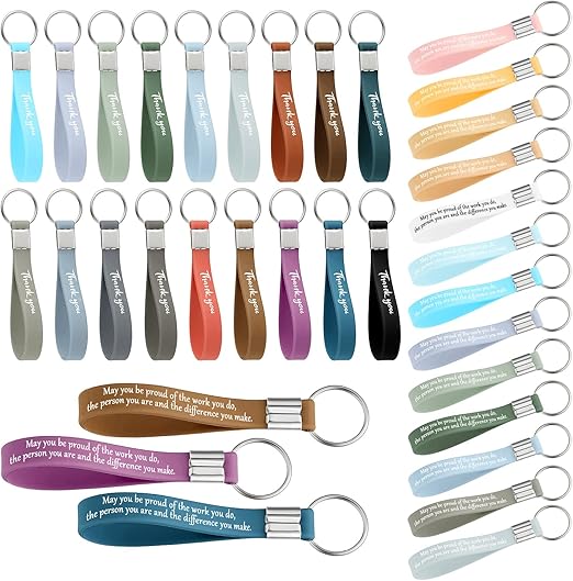 Photo 1 of 50 Pcs Thank You Gift Keychain Appreciation Keyring Holiday Gift Baskets Silicone Key Chain Worker Appreciation Gift for Volunteer Employee Teacher Secretary Valentine's Day Women (Classic Color)