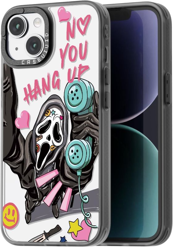 Photo 1 of Compatible for iPhone 15 Case Cute Aesthetic - Durable Fashion Funny Phone Case - Girly Scream Skeleton Skull Pattern Print Cover Design for Woman Girl 6.1 inches Black