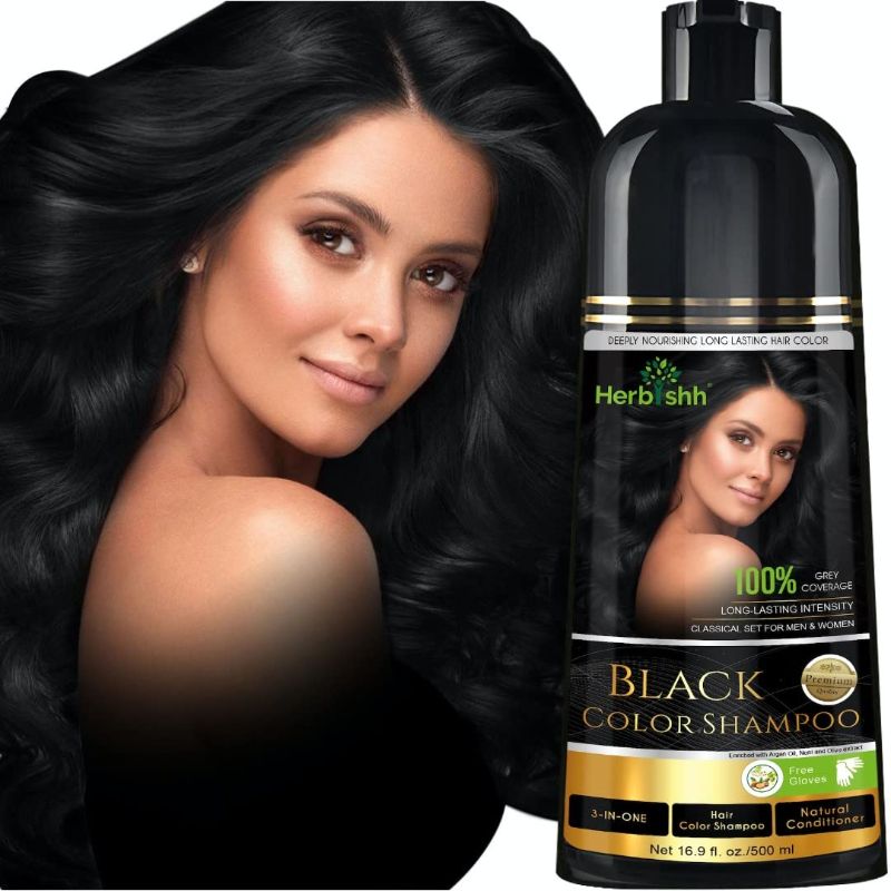 Photo 1 of Herbishh Hair Color Shampoo for Gray Hair – Magic Hair Dye Shampoo – Colors Hair in Minutes–Long Lasting–500 Ml–3-In-1 Hair Color–Ammonia-Free (Black)