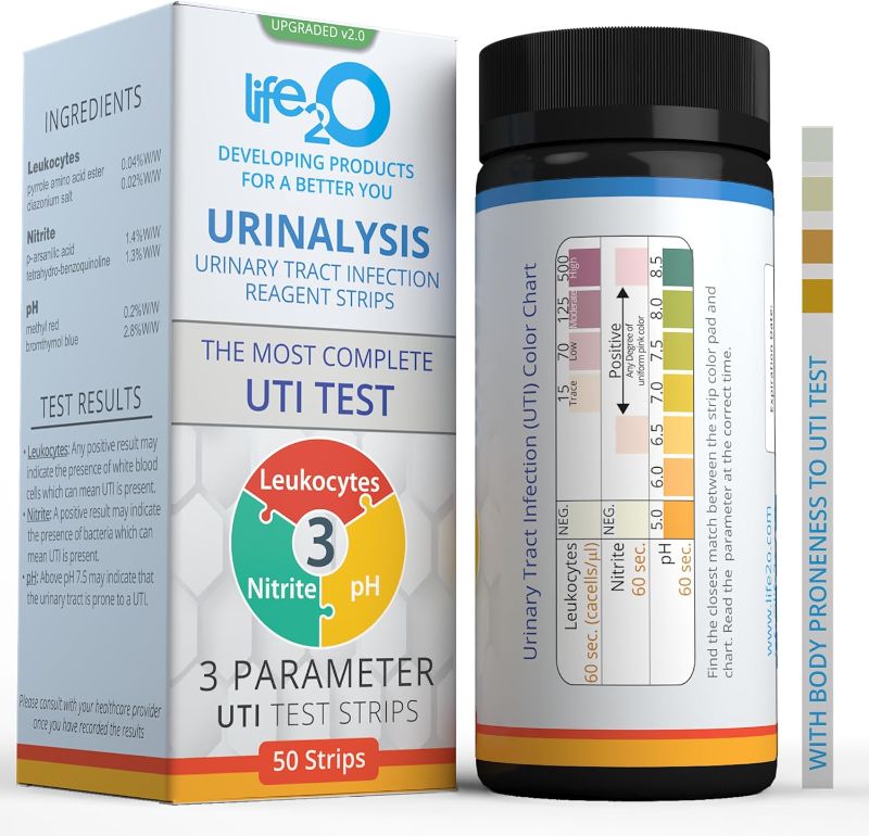 Photo 1 of 3-in-1 Full Panel UTI Test Strips for Women, Men & Kids 50ct, Urinalysis Urine Test Strip for UTI and Bladder, at Home Urinary Tract Infection Test Kit