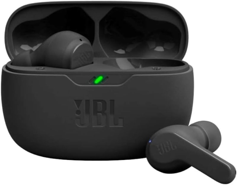 Photo 1 of JBL Vibe Beam - True Wireless JBL Deep Bass Sound Earbuds, Bluetooth 5.2, Water & Dust Resistant, Hands-free call with VoiceAware, Up to 32 hours of battery life (Black)