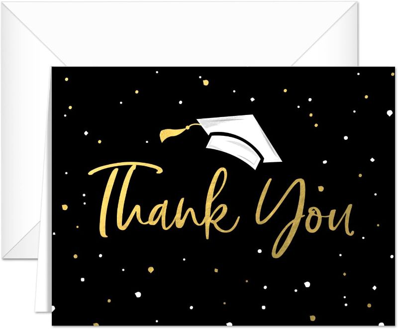 Photo 1 of Faux Gold Confetti Graduation Thank You Cards / 100 Bulk Note Cards With White Envelopes / 4 1/4" x 5 1/2" High School College Grad Greeting Cards/Made In The USA