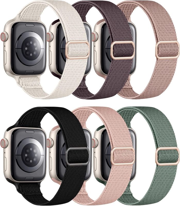 Photo 1 of Charlam Compatible with Apple Watch Band 40mm 38mm 41mm iWatch Bands SE Series 8 7 6 5 4 3 2 1 for Women Men, 6 Pack Slim Stretchy Solo Loop Adjustable Thin Nylon Elastic Strap, 38 40 41 mm, F