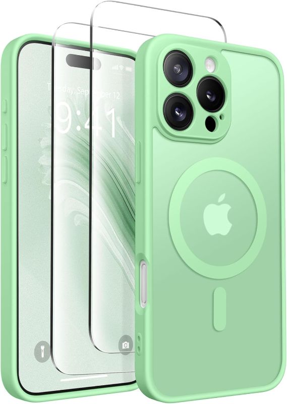 Photo 1 of Magnetic Compatible with iPhone 16 Pro Max Case, Upgraded [Full Camera Protection] [Compatible with MagSafe] Protective Translucent Matte Women Phone Case Cover, Bamboo Green