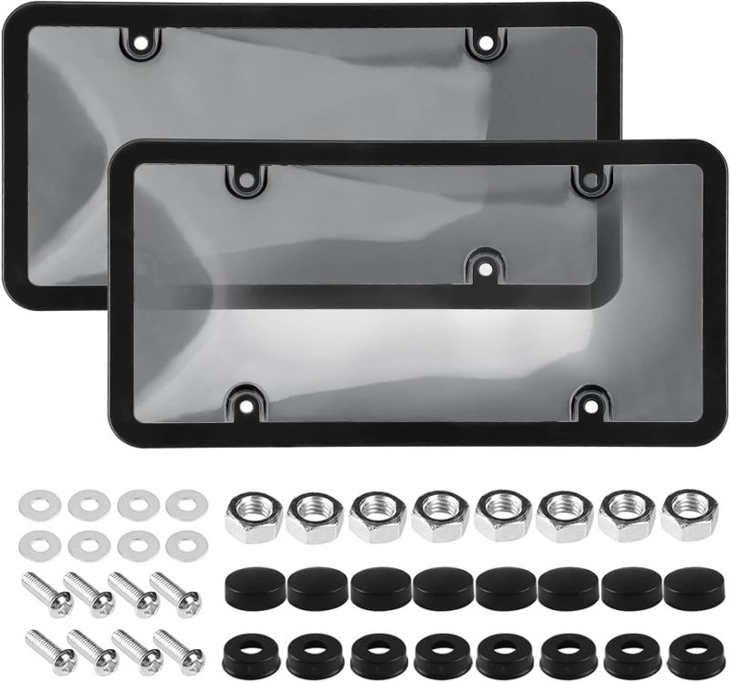 Photo 1 of 2pcs License Plate Protector License Plate Covers, License Plate Covers License Plate Frames with Screw Caps Cover Kit Clear License Plate Protector