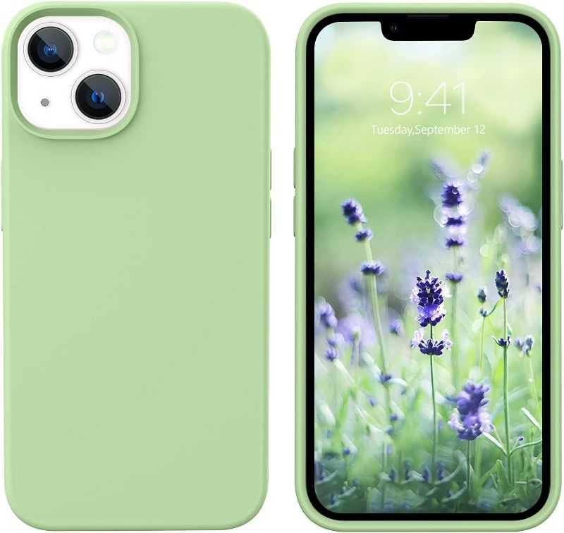 Photo 1 of GUAGUA Compatible with iPhone 13 Case 6.1 Inch Liquid Silicone Soft Gel Rubber Slim Thin Microfiber Lining Cushion Texture Cover Shockproof Protective Phone Case for iPhone 13 Matcha Green