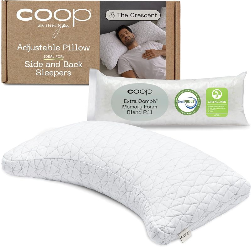 Photo 1 of Coop Home Goods Original Crescent Adjustable Pillow, Queen Bed Pillows for Shoulder, Neck & Head Support, Crescent Foam Pillows - Medium Firm for Back & Side Sleeper, CertiPUR-US/GREENGUARD Gold