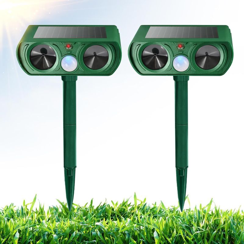 Photo 1 of 2 Pack Solar Animal Repeller Ultrasonic Animal Repellent Deer Repellent Devices Repel Cat, Squirrel, Deer, Raccoon, Skunk, Rabbit, Rat, Dog, Waterproof with Motion Detector for Yard