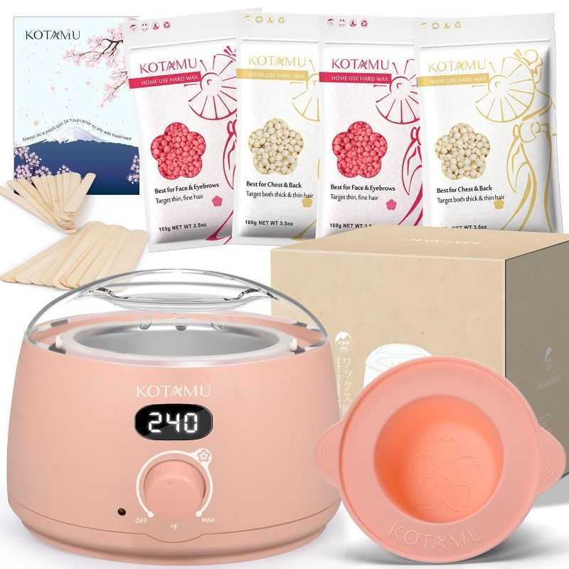 Photo 1 of KOTAMU Wax Kit Pink Digital Hair Removal Waxing Kit for Women & Men Hot Wax Warmer Pot for Face, Eyebrow, Body, Brazilian, Bikini, Sensitive Skin Wax Machine with 25 Accessories for Home Salon