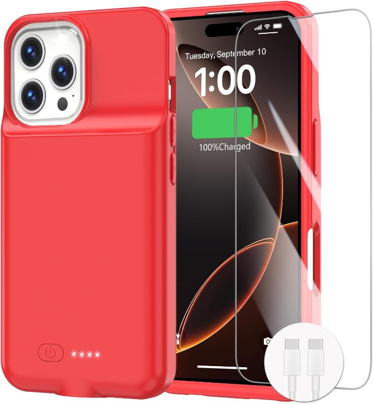 Photo 1 of Battery Case for iPhone 16 Pro, 15W Fast Charging Case Charger 8500mAh Ultra-Slim Lightweight Powerful Battery Pack Rechargeable Anti-Fall TPU Juice Box for iPhone 16 Pro Charging Case(6.3") Red