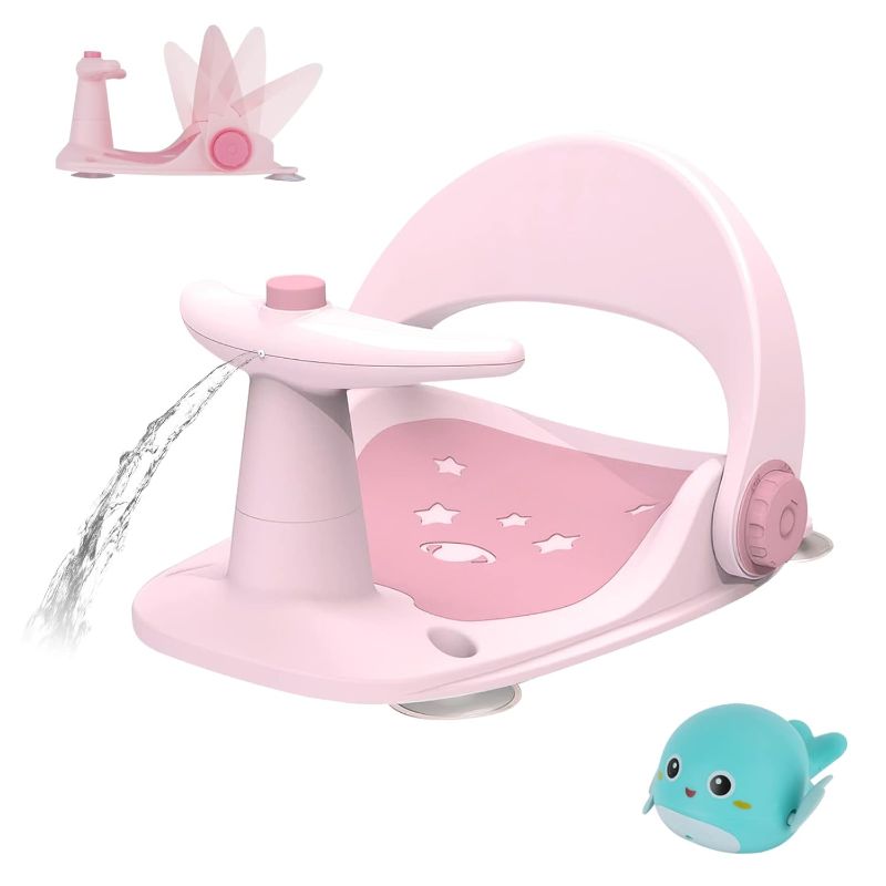 Photo 1 of Baby Bath Seat,Infant Baby Bath Tubs Seat, Baby Bathtub Seat for Sit-Up 6 to 18 Months,Baby Bath Shower Chair with Adjustable Backrest Support,Non-Slip Soft Mat,Secure Suction Cups (Pink)