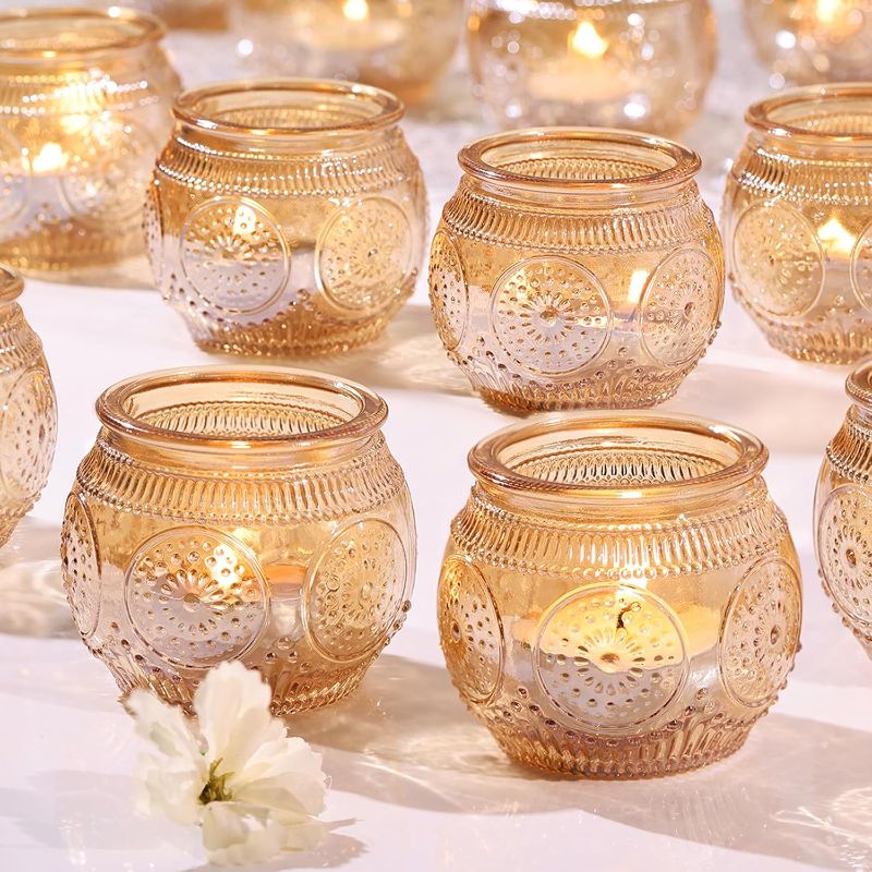 Photo 1 of 24 Pcs Gold Candle Holders Bulk- Gold Votive Candle Holders Gold Votives for Gold Party Table Centerpieces Decorations, Gold Tealight Candle Holders for Wedding, Fall, Thanksgiving, Christmas