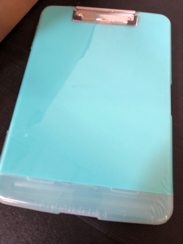 Photo 2 of CLOUDIA Clipboard with Storage, High Capacity Nursing Clipboards with Pen Holder, Heavy Duty Plastic Clipboard with Low Profile Clip, Clipboard Folder Side-Opening, Smooth Writing for Office (Cyan)