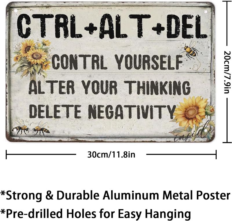 Photo 1 of Sunflower Inspirational Wall Art Poster- CTRL+ALT+DEL Motivational Success Wood Aluminum Metal Sign   
