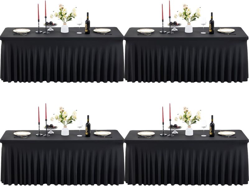 Photo 1 of gogoparti 4 Pack Tablecloths for 6 Foot Rectangle Table, 90x132 inch Thick Polyester Waterproof Table Cloths Full Cover 6 Foot Table for Wedding Party Banquet 