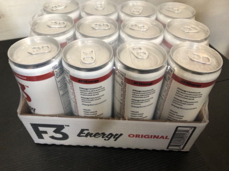 Photo 2 of expd ate 04/2024 F3 Energy - Original Energy Drink, Muscle Building Sports Drinks w/BCAA, Panax Ginseng and Ginkgo Biloba, Natural Energy Drinks for Strength, Mental Focus, and Muscle Recovery, 355 ml (12 pack)