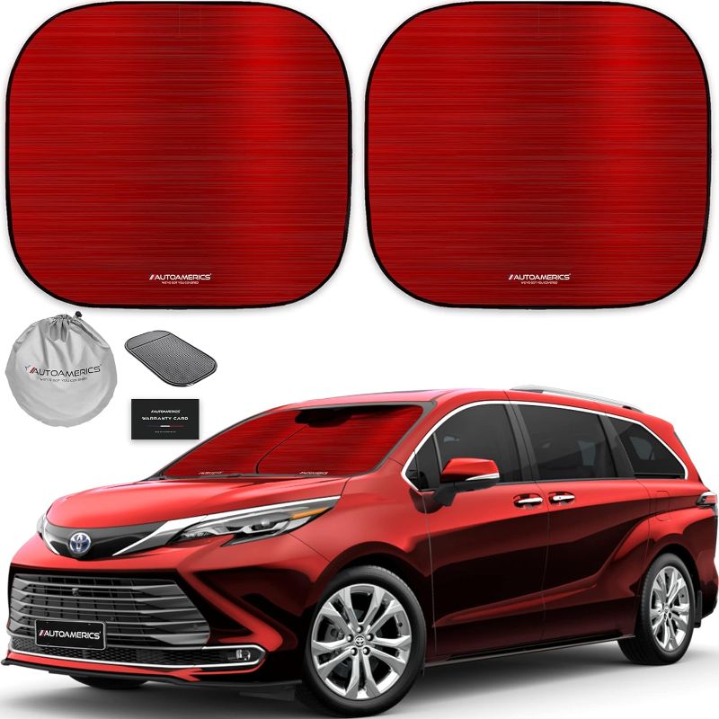 Photo 1 of Autoamerics 2-Piece Windshield Sun Shade - Metallic Red Foldable Car Front Window Sunshade for Most Cars SUV Truck - Heat Blocker Visor Protector Blocks Max UV Rays and Keeps Your Vehicle Cool - Large
