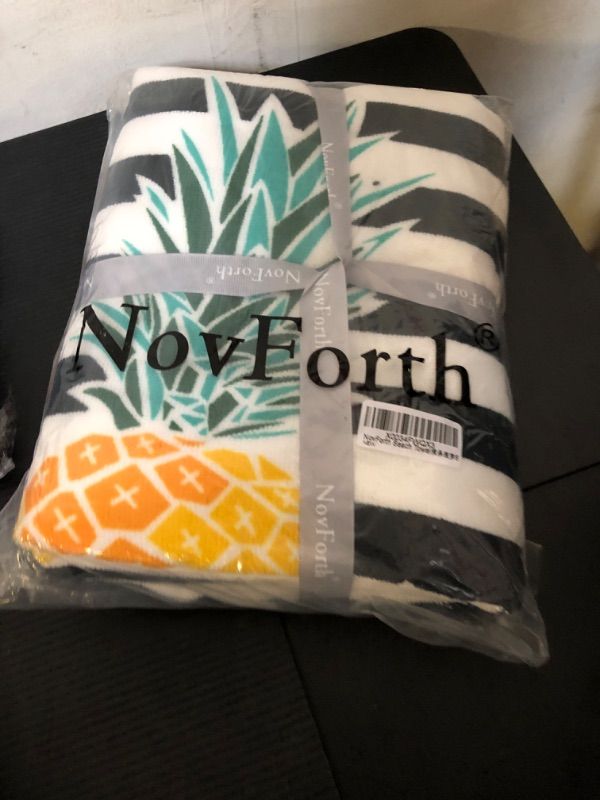 Photo 2 of 1pc--NovForth Microfiber Beach Towel for Women,Outdoors Pool Beach Towels for Gril, Oversized Classic Towels Pineapple 30"x 61", Cabana Stripe Quick Dry Absorbent 61.00" x 30.00"