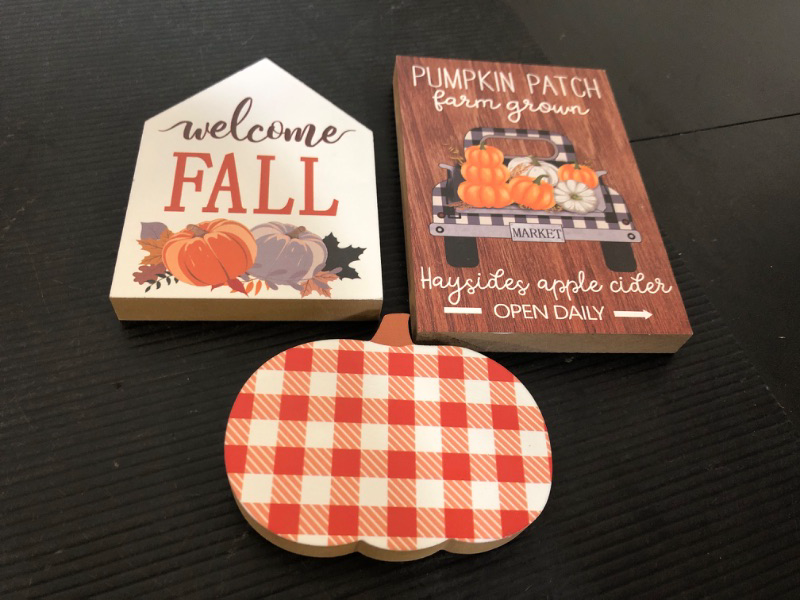 Photo 1 of 3 Pieces Fall Wooden Signs Welcome Fall Tabletop Signs  Mini size 