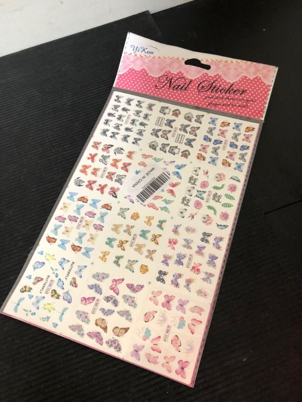 Photo 2 of Butterfly Water Nail Stickers Blue Pink Black Colorful Flower Butterfly Wing Decals Spring Nail Art Wraps Foils Tattoos Water Transfer Slider Butterflies Nail Supplies Manicure Decoration 12pcs/Set