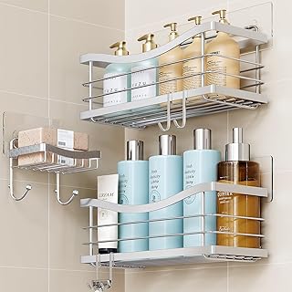 Photo 1 of ODesign Shower Caddy 3 Pack-Shower Organizer Shelves Rack Rustproof SUS304 Stainless Steel for Bathroom Storage&Kitchen-No Drilling Adhesive Shower Caddy Shelf with 4 Hooks Suction Cup-Silver https://a.co/d/0gcxHU5x