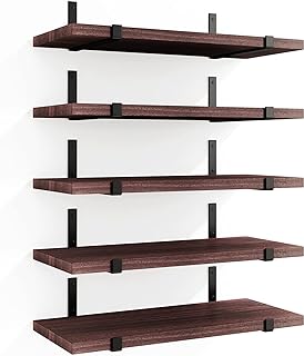 Photo 1 of Fixwal Floating Shelves Set of 5, Width 4.7 Inches Wall Shelves, Rustic Wood Wall Storage Shelves for Bedroom, Living Room, Kitchen, Bathroom, Home Decor, Office and Plants (Dark Carbonized Black) https://a.co/d/0eqTLrRZ