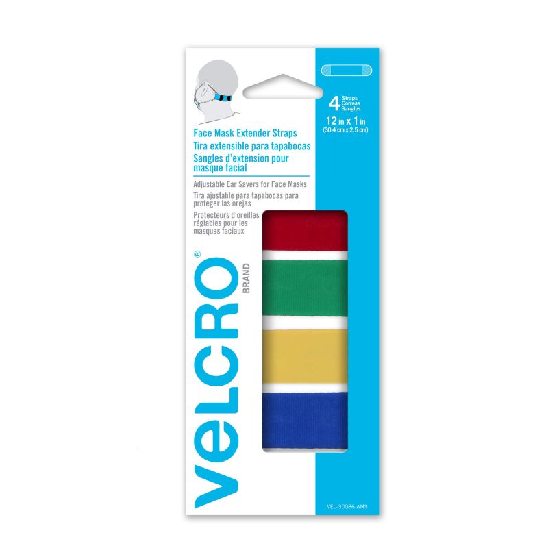 Photo 1 of VELCRO Brand Face Mask Extender Straps 4pk Multi-Color, 12” x 1” Comfortable and Adjustable Ear Savers, VEL-30086-USA 2 pack