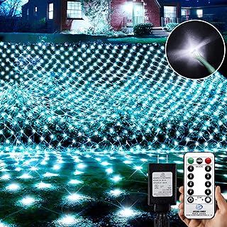 Photo 1 of Christmas Net Lights Outdoor - 200 LED 9.8ft*6.6ft Mesh Net String Light with Plug & Remote, 8 Modes Waterproof Connectable Christmas Tree Lights for Bushes Holiday Garden Decorations, Cold White https://a.co/d/0d51q3qO
