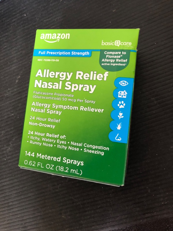 Photo 2 of Amazon Basic Care 24-Hour Allergy Relief Nasal Spray, Fluticasone Propionate (Glucocorticoid), 50 mcg, Full Prescription Strength, Non-Drowsy, 0.62 Fl Oz 0.62 Fl Oz (Pack of 1)