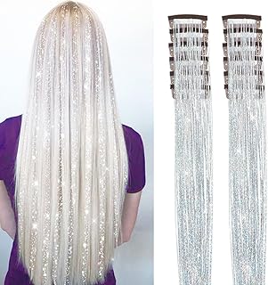 Photo 1 of 12Pcs Hair Tinsel Clip in 20Inch Fairy Hair Clip in Hair Tinsel Heat Resistant?Silver Clip in Hair Tinsel Extensions Glitter Hair Tensile Clip in Sparkly Hair Accessories for Women Girls Kids (Silver) https://a.co/d/g9oatkb