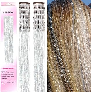 Photo 1 of USHUIUS Hair Tinsel Clip in 12Pcs Silver Tinsel Hair Glitter Tinsel Hair Extensions Clip in Hair Tinsel Fairy Hair Tinsel Heat Resistant Sparkly Hair Accessories for Girls Women Kids (12Pcs SILVER) https://a.co/d/c7AdLb4