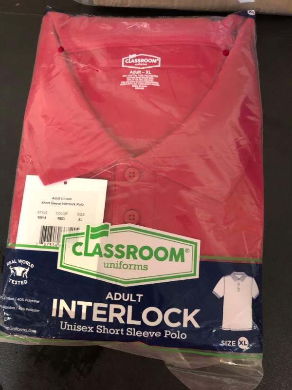 Photo 2 of Classroom School Uniform Adult Unisex Short Sleeve Interlock Polo 58914, XL, Red