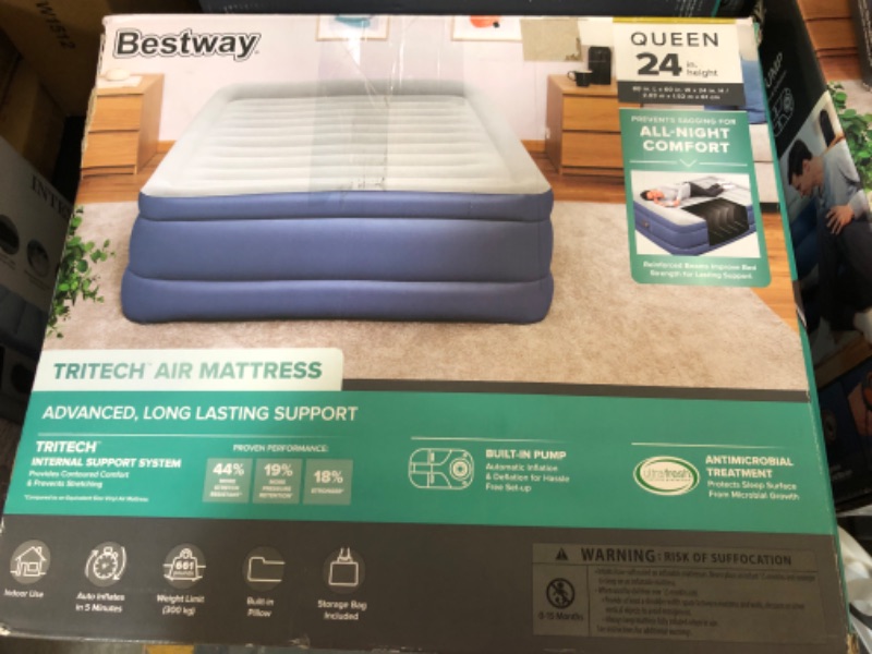 Photo 2 of Bestway: Tritech Queen 24" Air Mattress - Built-in AC Pump, Auto Inflation & Deflation, Firm Comfort Level, Antimicrobial, 2 Person, Weight Capacity 661 lbs.
