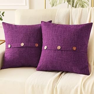 Photo 1 of Ikuoic Purple Linen Decorative Throw Pillow Covers 20x20 Inch Set of 2, Square Cushion Case with 3 Vintage Buttons/Hidden Zipper,Modern Farmhouse Home Decor for Couch,Bed https://a.co/d/3zVl8sk
