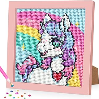 Photo 1 of LVIITIS Unicorn Diamond Painting Kits for Kids, Wooden Frame Diamond Art Gem by Number Kits Arts and Crafts, DIY Full Round Drill Gem Art Kits for Home Wall Decor 7.1‘’ X 7.1‘’ 