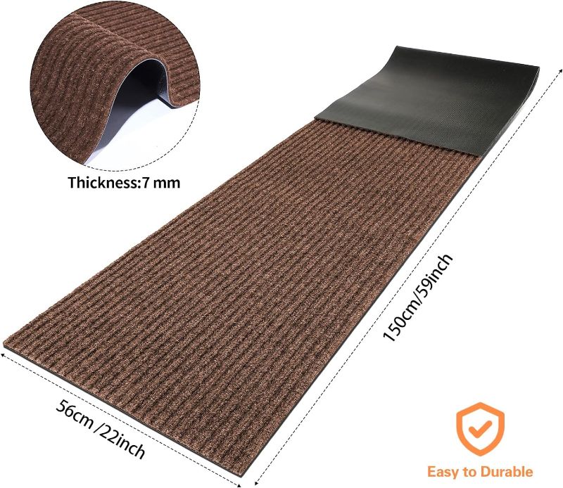 Photo 1 of A Roll Large Semi-Finished Striped Door Mat Waterproof Entry Mat with Rubber Lining, Indoor and Outdoor Rug for Wet Weather, Entrance Shoe Scraper, Kitchen, Bathroom, 22 x 59 Inch (Coffee)
