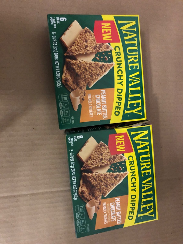 Photo 2 of Nature Valley Crunchy Dipped Granola Squares, Peanut Butter Chocolate, 6 ct (Pack of 2) Peanut Butter Chocolate    exp date 05/2024