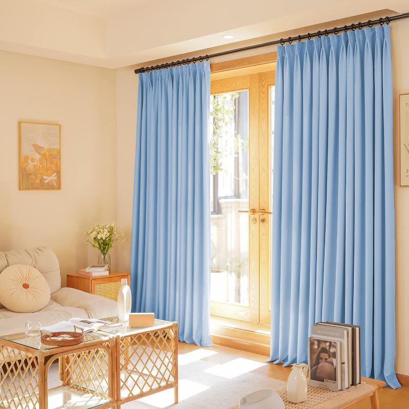 Photo 1 of Pinch Pleat Curtain Room Darkening Drapes 72 Inches Long for Living Room,Bedroom,Thermal Insulated Window Curtain with Tieback & Hooks (52" W x 72" L, 1 Panel) 