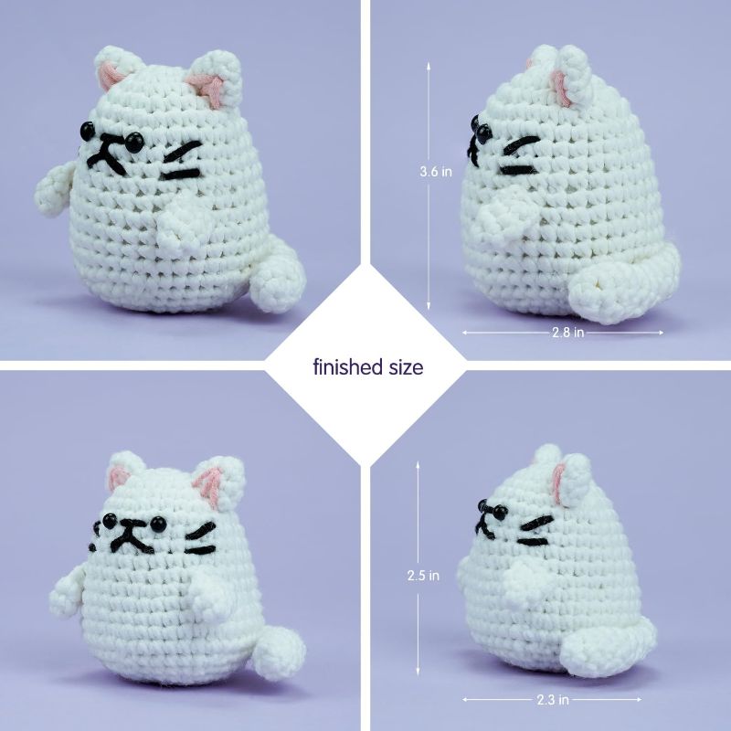 Photo 2 of Dowsabel Crochet Kit for Beginners, Buy Cat Get Puffer Free, Crochet Animal Starter Kit with Step-by-Step Video Tutorials, DIY Craft Gift for Adults Kids-White Cat
