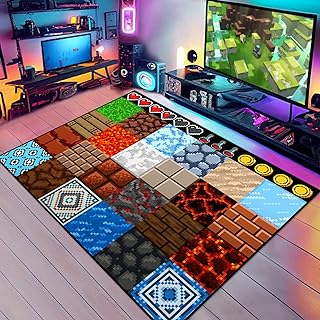 Photo 1 of Game Rug Teen Boys Carpet with Pixel Game Element Decoration, 8 Bit Old Game Rugs for Boy’s Bedroom Living Room Playroom, Non-Slip Children Gaming Area Rugs (79" x 59") https://a.co/d/c0IRYzl