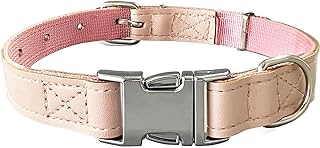 Photo 1 of Leather Dog Collar with Buckle, Breathable Heavy Duty Dog Collar Leather with Adjustable Rust-Proof Metal Buckle for Small Medium Large Dogs (L: Neck 18''-23'', Pink) L: Neck 18''-23'' Pink
