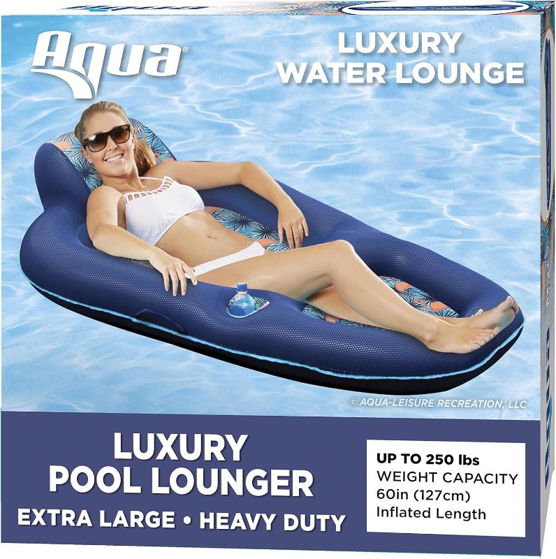 Photo 1 of Aqua Luxury Water Lounge, X-Large, Inflatable Pool Float with Headrest, Backrest & Footrest, Palm Beach Flamingo
