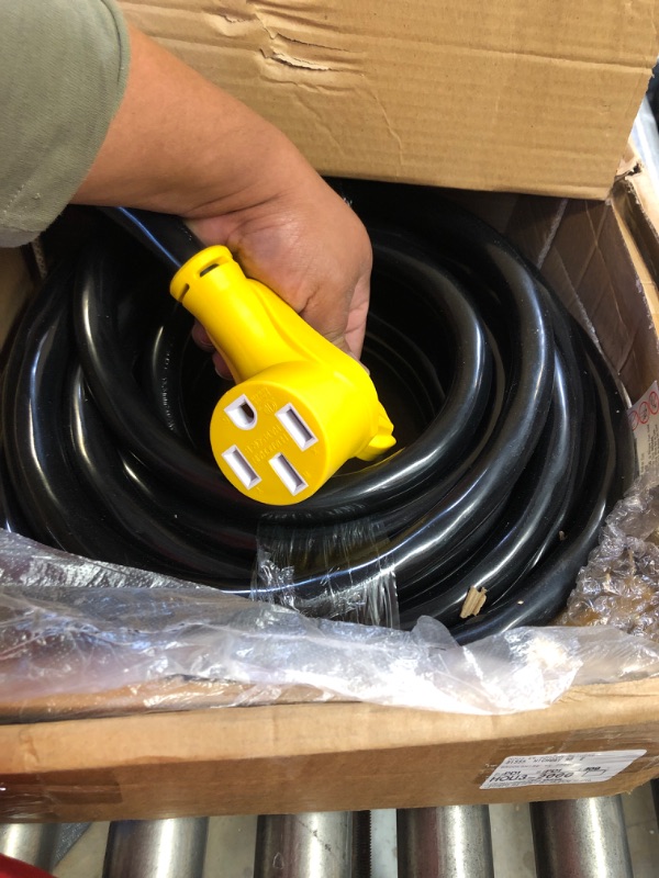 Photo 3 of PlugSaf 15 FT 50 Amp RV Extension Cord Outdoor with Grip Handle, Flexible Heavy Duty 10/3 Gauge STW RV Power Cord Waterproof with Cord Organizer, NEMA TT-30P to TT-30R, Black-Yellow, ETL Liste