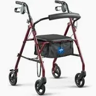 Photo 1 of Medline Rollator Walker with Seat, Steel Rolling Walker with 6-inch Wheels Supports up to 350 lbs, Medical Walker, Burgundy