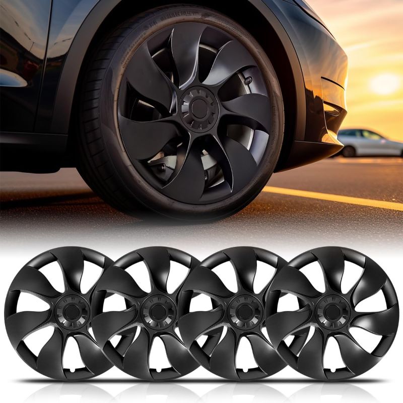 Photo 1 of LASFIT Model Y Wheel Cover Hubcaps 19 Inch, Hub Cap Replacement ABS Wheel Covers Kit, Matte Black Wheel Protector for 2020-2023 Tesla Model Y Gemini Accessories, Set of 4