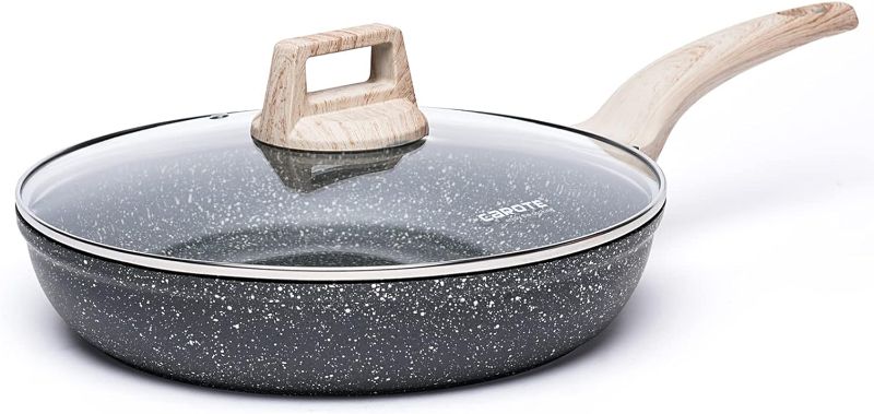 Photo 1 of CAROTE Nonstick Frying Pan Skillet,12" Non Stick Granite Fry Pan with Glass Lid, Egg Pan Omelet Pans, Stone Cookware Chef's Pan, PFOA Free (Classic Granite, 12-Inch)