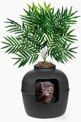 Photo 1 of Good Pet Stuff, The Original Hidden Litter Box, Artificial Plants & Enclosed Cat Planter Litter Box, Vented & Odor Filter, Easy to Clean, Black Suede