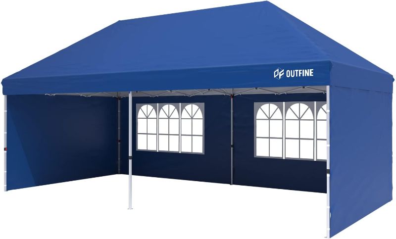Photo 1 of OUTFINE Canopy 10'X20' Pop Up Canopy Gazebo Commercial Tent with 4 Removable Sidewalls, Stakes X12, Ropes X6 for Patio Outdoor Party Events Blue